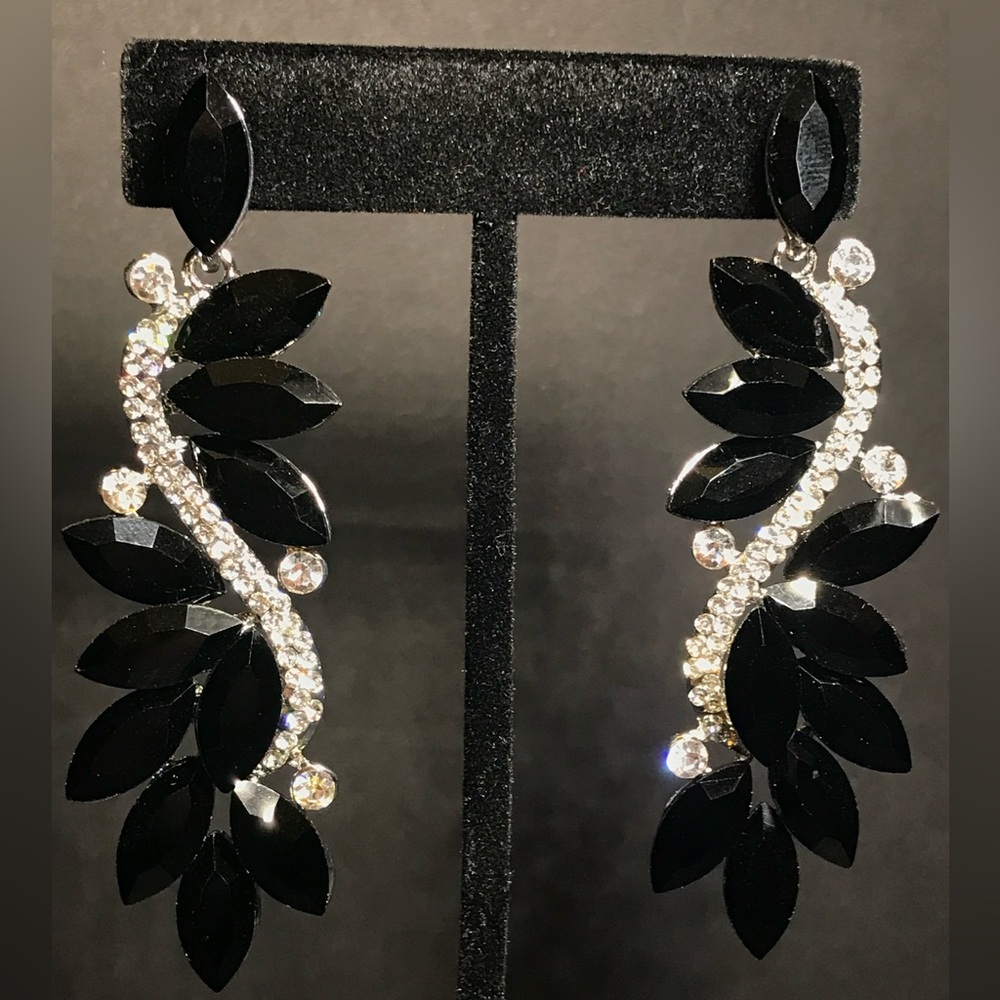 Chic Black and Silver Leaf Earrings